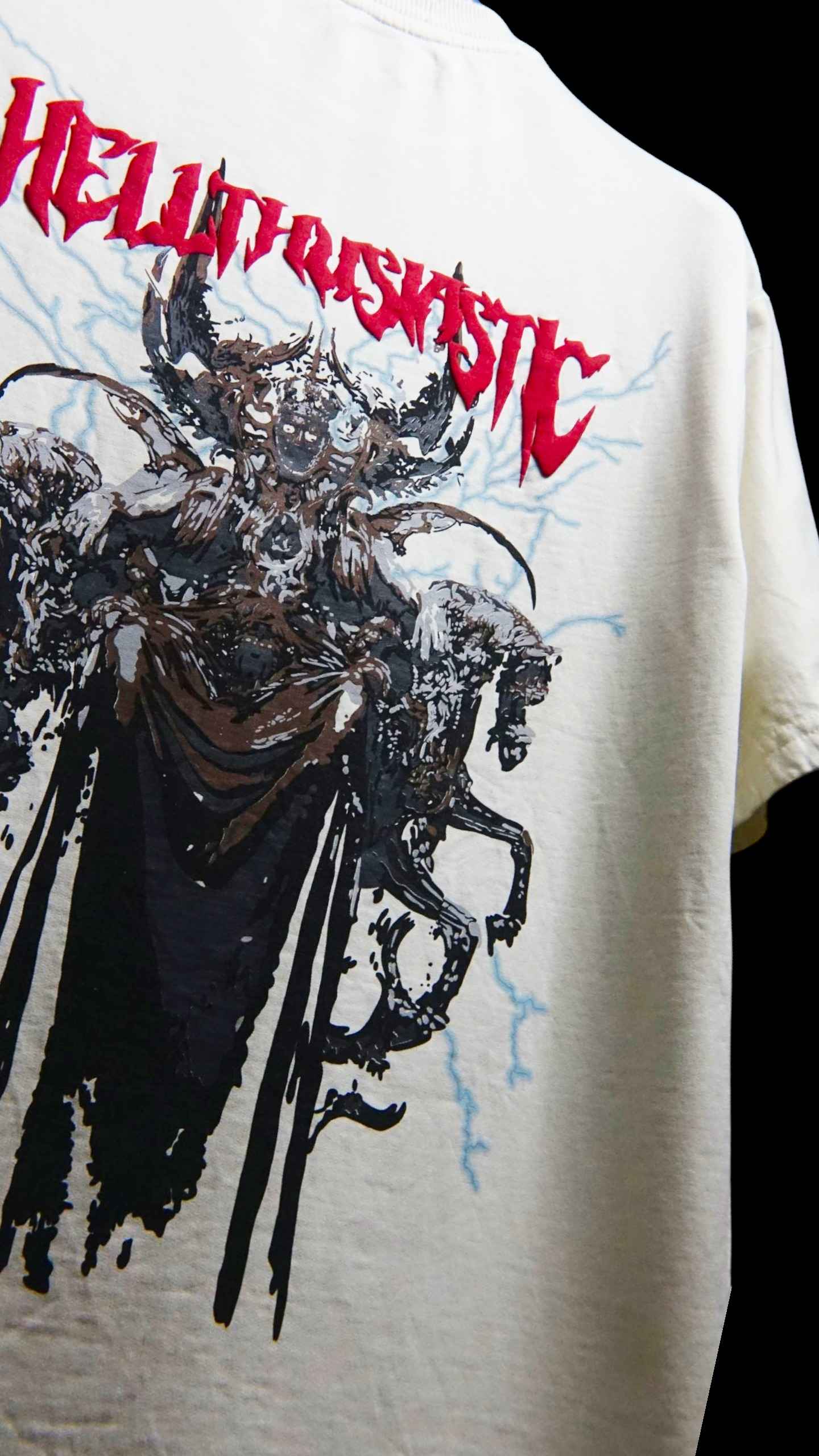 Detailed view of Hellthusiastic tshirt back, 100% Premium print