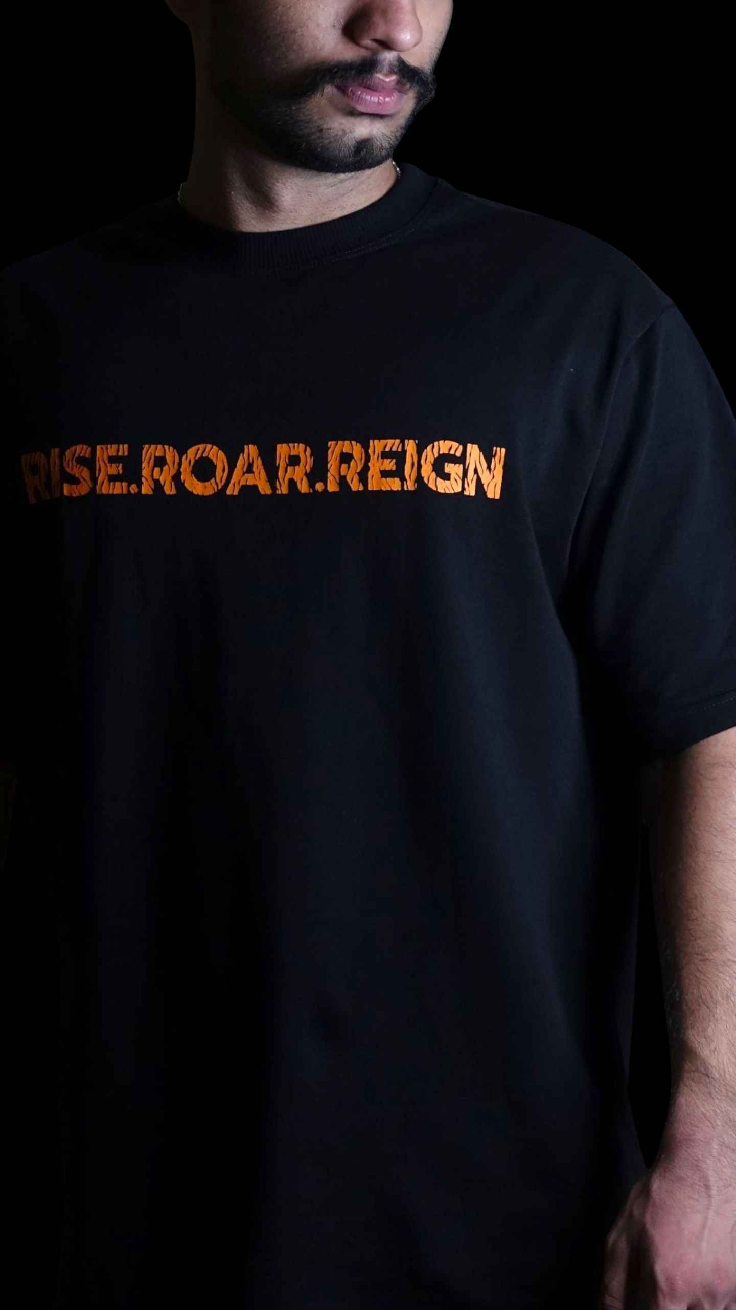 Savage Tiger streetwear t-shirt standing front view, 100% Terry Cotton